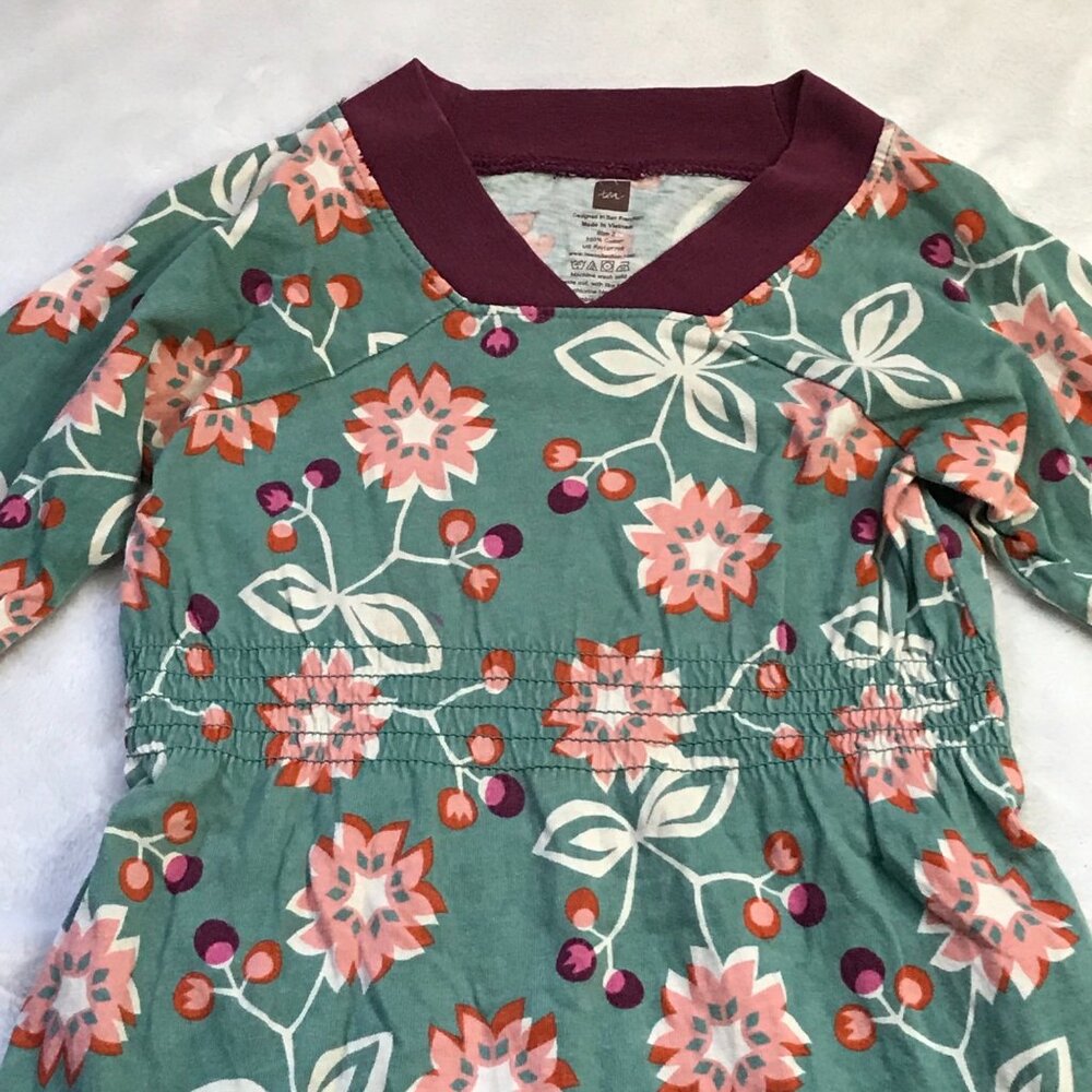 Tea Collection Floral Knit Dress Toddler Girls 2 Multicolor V-Neck 100% Cotton - Picture 8 of 12